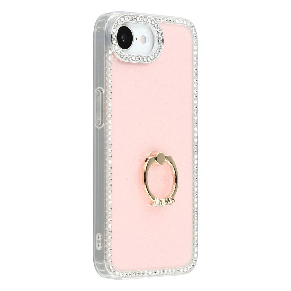 For iPhone 17e / 16e Case with Ring Kickstand Rhinestone Edge TPU + PC IMD Phone Cover