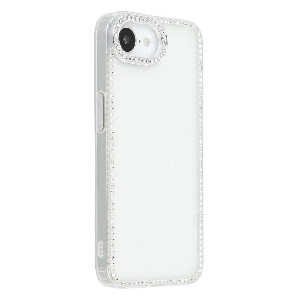 Til iPhone 17e / 16e cover med rhinstenskant, glimmerbagside TPU + PC IMD telefoncover