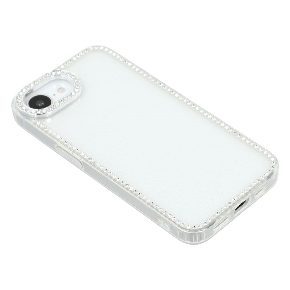 Til iPhone 17e / 16e cover med rhinstenskant, glimmerbagside TPU + PC IMD telefoncover