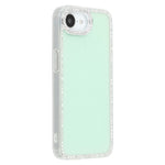 Til iPhone 17e / 16e cover med rhinstenskant, glimmerbagside TPU + PC IMD telefoncover