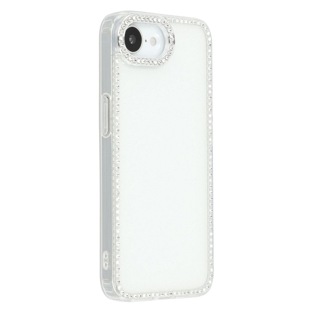 Til iPhone 17e / 16e cover med rhinstenskant, glimmerbagside TPU + PC IMD telefoncover