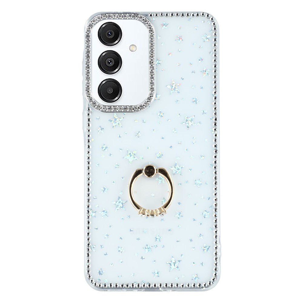 Til Samsung Galaxy A35 5G Cover med Ring Kickstand Rhinestone Kant TPU + PC IMD Telefoncover