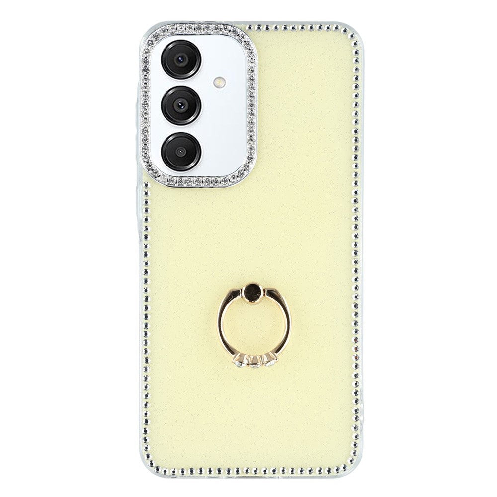 Til Samsung Galaxy S25+ / S24+ etui med ring-kickstand, rhinestonekant TPU + PC IMD telefoncover