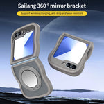Samsung Galaxy Z Flip7 FE 5G / Z Flip6 5G / Flip5 5G magnetisk cover med spejl, roterende støttefod og bølgekant, TPU + PC-mobilcover