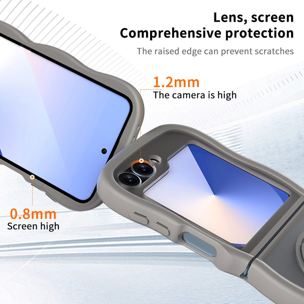 Samsung Galaxy Z Flip7 FE 5G / Z Flip6 5G / Flip5 5G magnetisk cover med spejl, roterende støttefod og bølgekant, TPU + PC-mobilcover