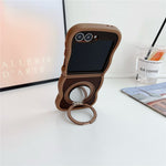 Samsung Galaxy Z Flip7 FE 5G / Z Flip6 5G / Flip5 5G magnetisk cover med spejl, roterende støttefod og bølgekant, TPU + PC-mobilcover