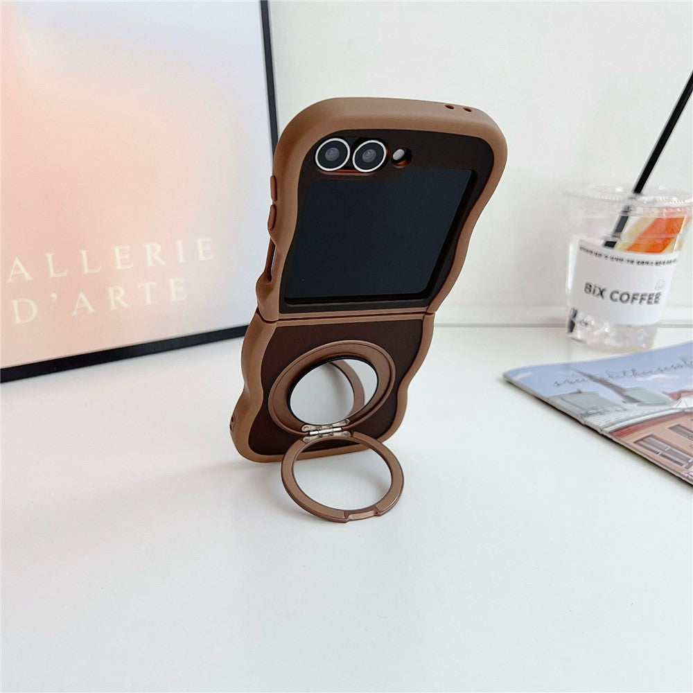 Samsung Galaxy Z Flip7 FE 5G / Z Flip6 5G / Flip5 5G magnetisk cover med spejl, roterende støttefod og bølgekant, TPU + PC-mobilcover