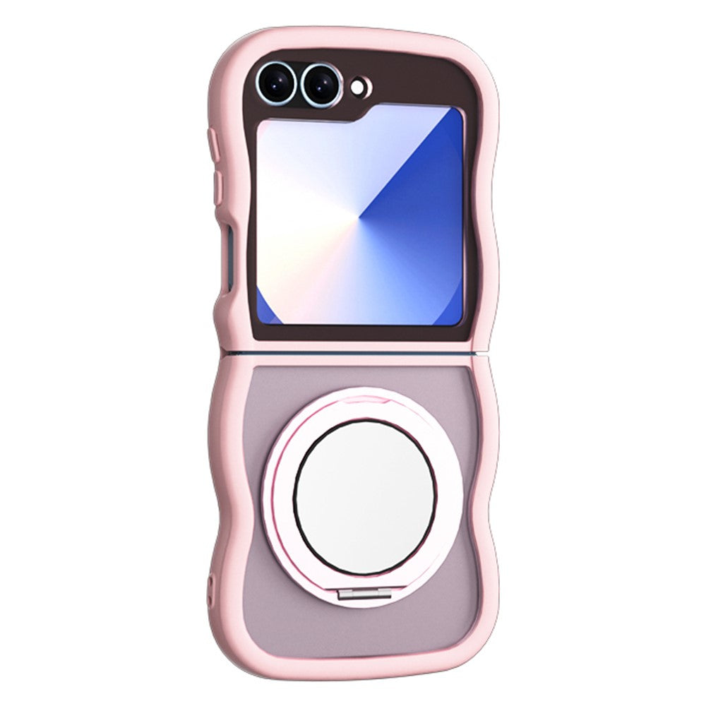 Samsung Galaxy Z Flip7 FE 5G / Z Flip6 5G / Flip5 5G magnetisk cover med spejl, roterende støttefod og bølgekant, TPU + PC-mobilcover