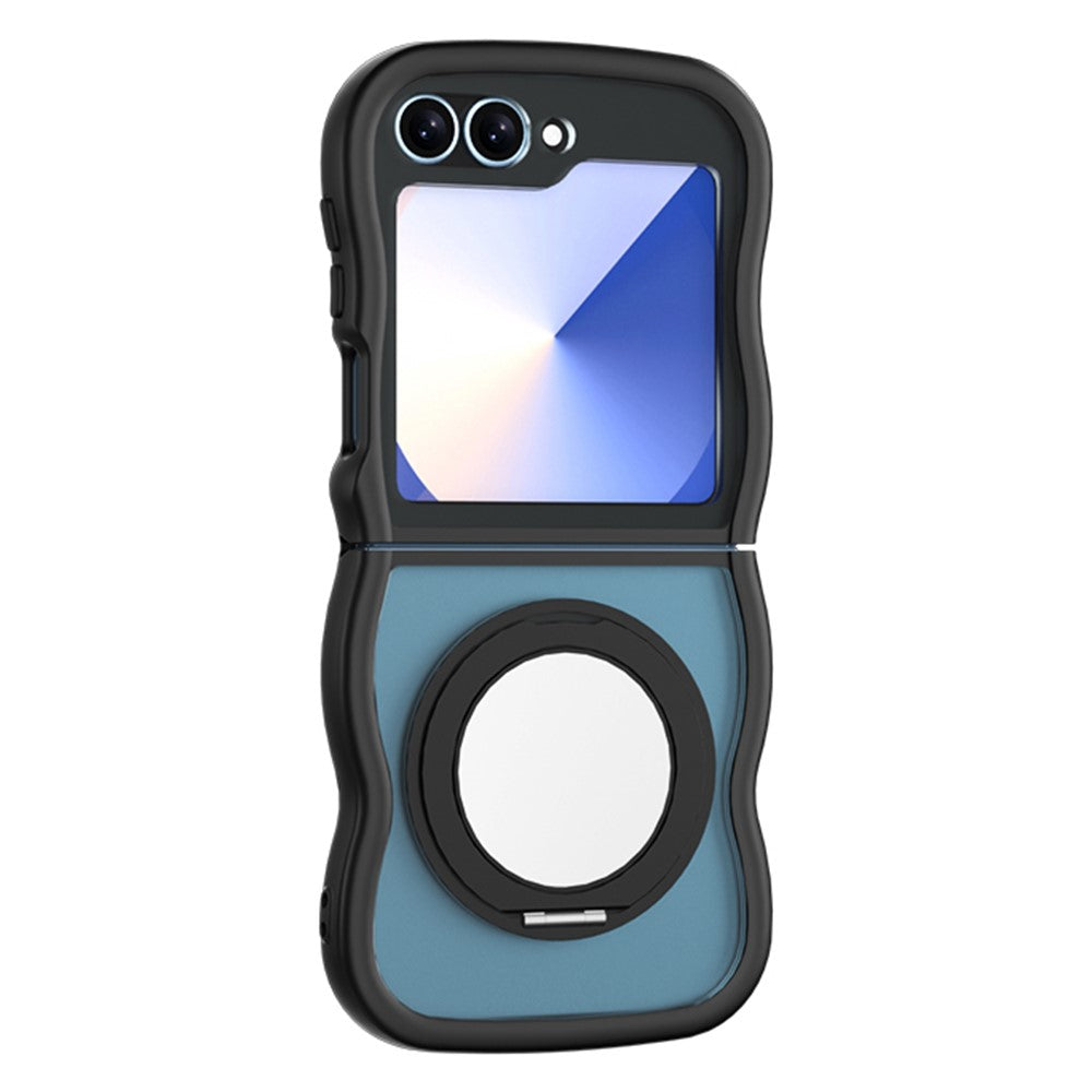 Samsung Galaxy Z Flip7 FE 5G / Z Flip6 5G / Flip5 5G magnetisk cover med spejl, roterende støttefod og bølgekant, TPU + PC-mobilcover
