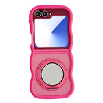 Samsung Galaxy Z Flip7 FE 5G / Z Flip6 5G / Flip5 5G magnetisk cover med spejl, roterende støttefod og bølgekant, TPU + PC-mobilcover