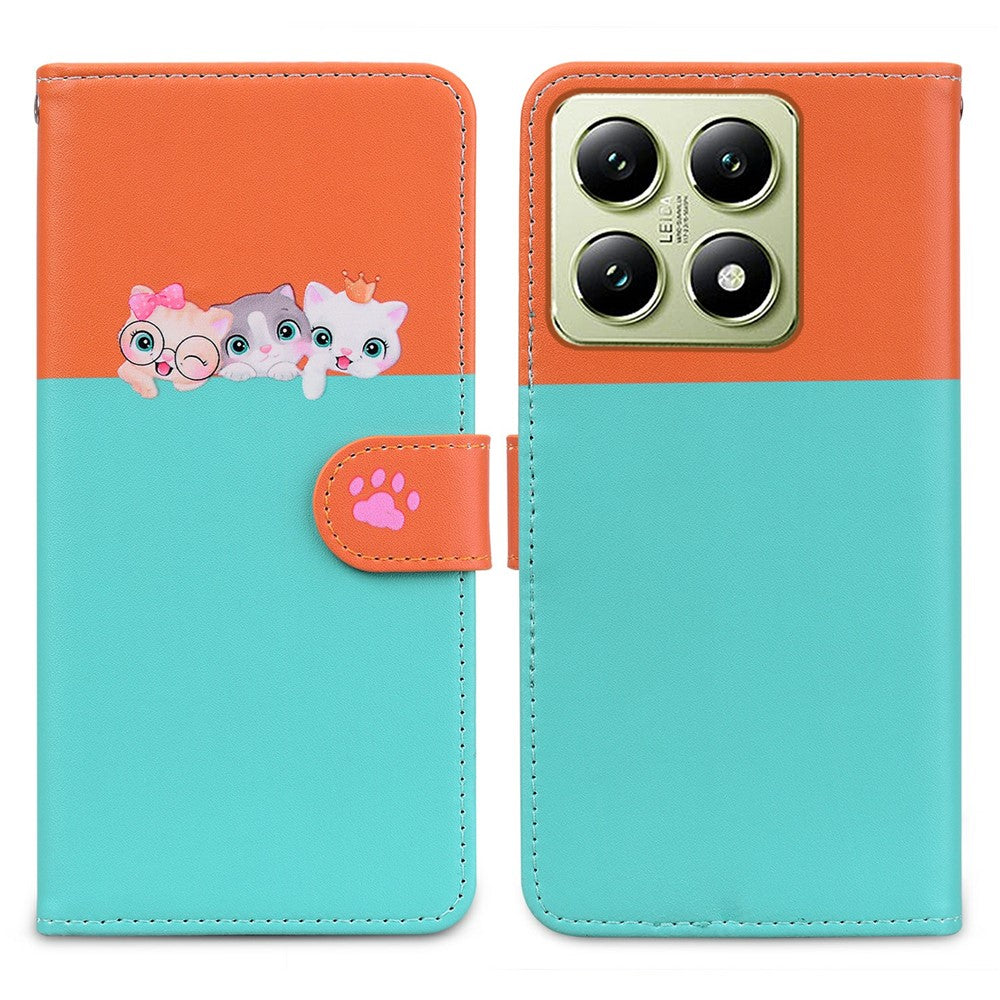 Cartoon Pet Series for Xiaomi 14T Wallet Phone Case Splicing Leather Flip Cover