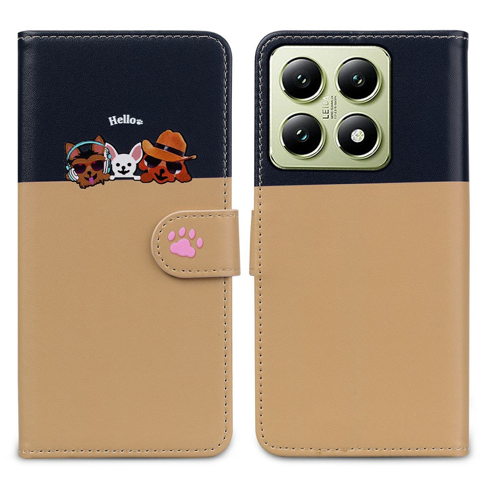 Cartoon Pet Series for Xiaomi 14T Wallet Phone Case Splicing Leather Flip Cover