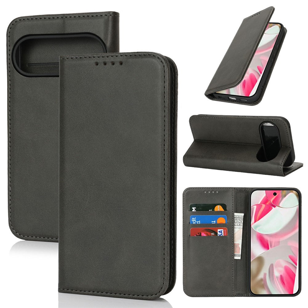 For Google Pixel 10 / 10 Pro Case PU Leather Calf Textured Magnetic Closing Smart Phone Cover