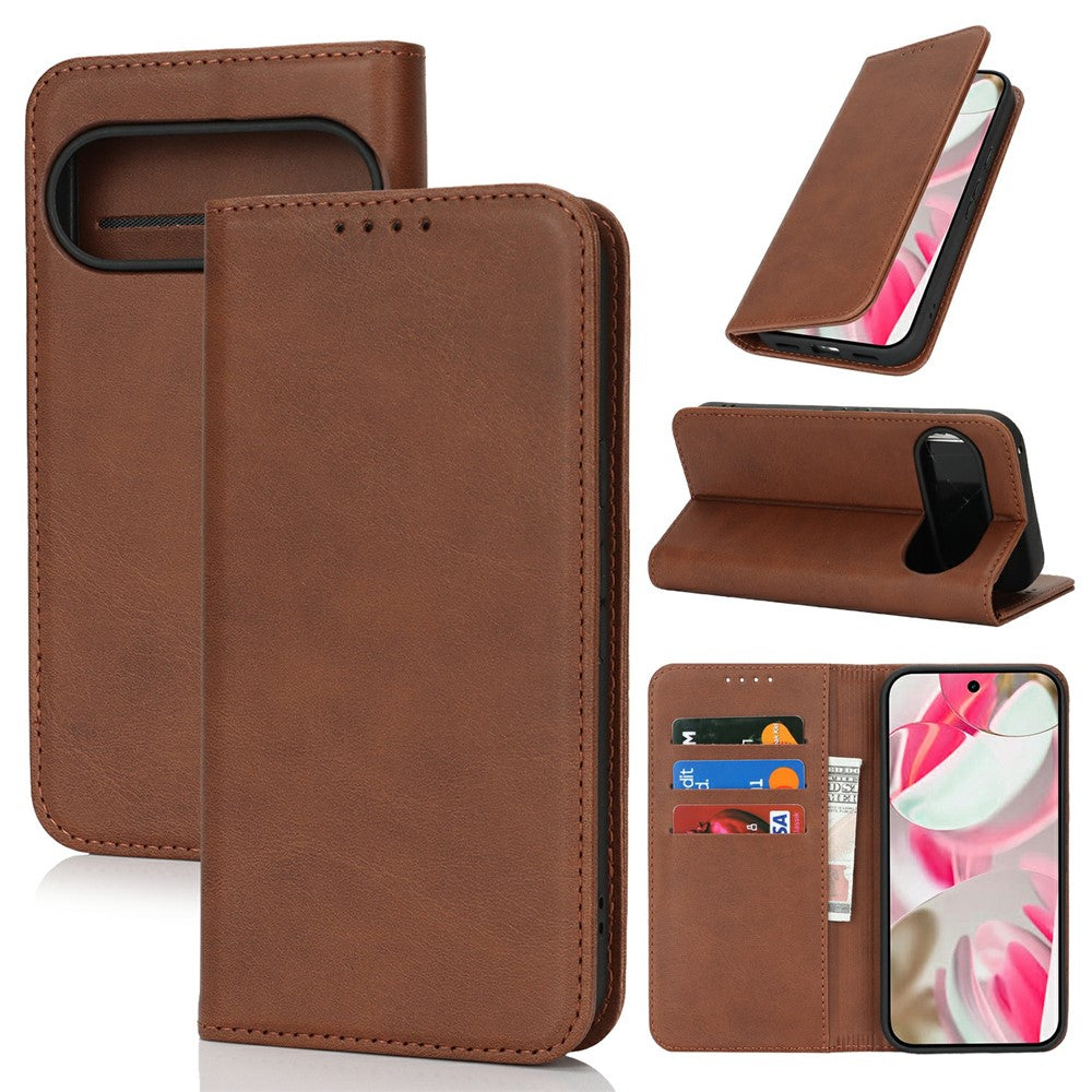 For Google Pixel 10 / 10 Pro Case PU Leather Calf Textured Magnetic Closing Smart Phone Cover