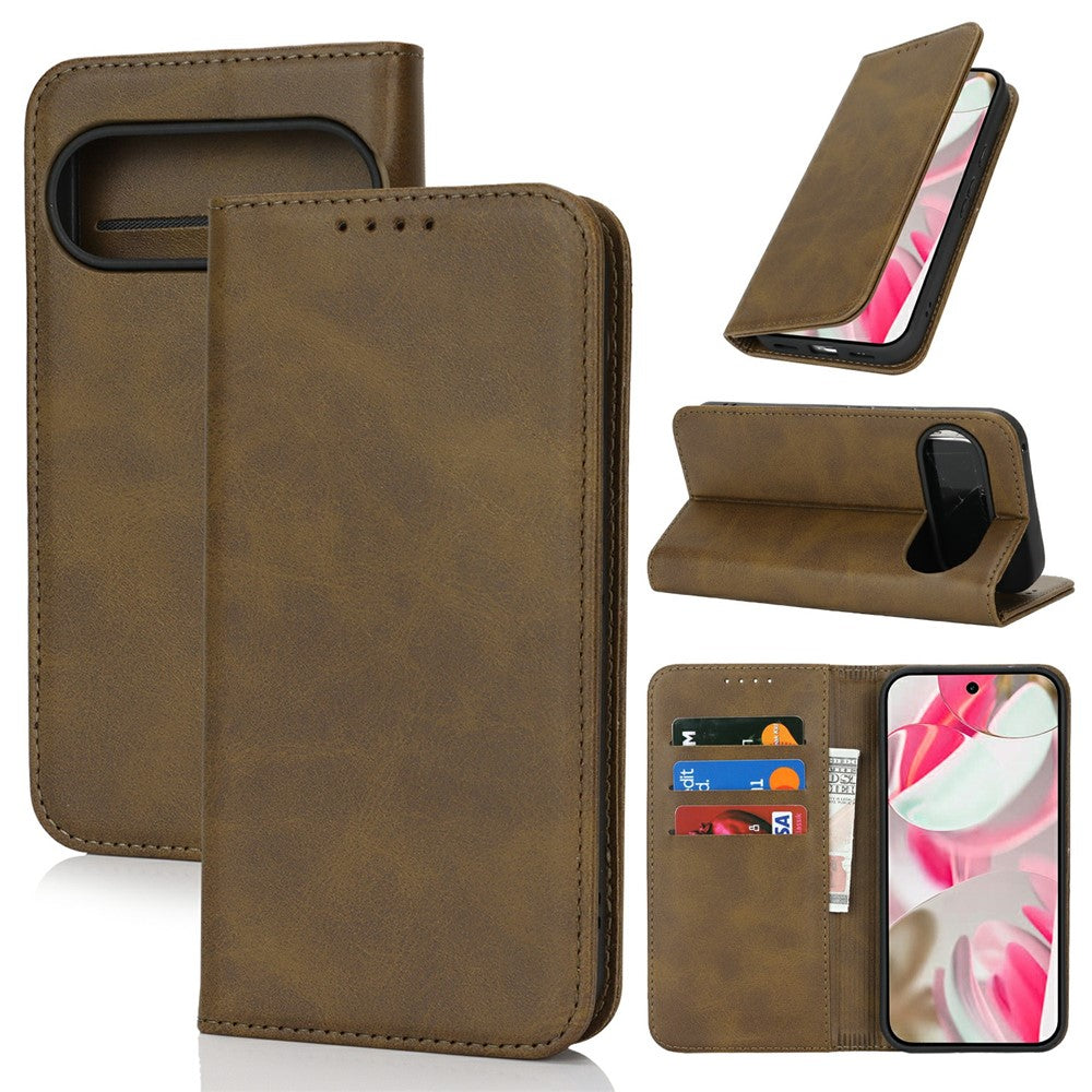 For Google Pixel 10 / 10 Pro Case PU Leather Calf Textured Magnetic Closing Smart Phone Cover