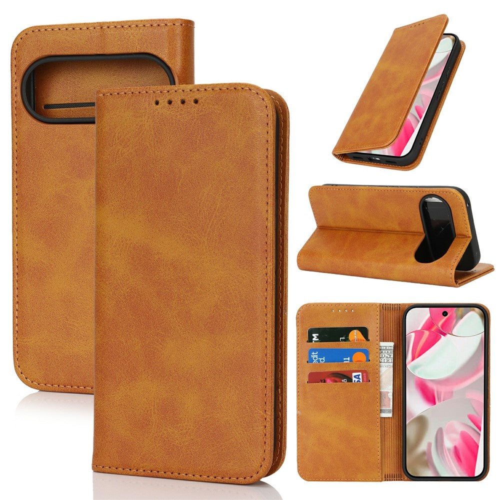 For Google Pixel 10 / 10 Pro Case PU Leather Calf Textured Magnetic Closing Smart Phone Cover