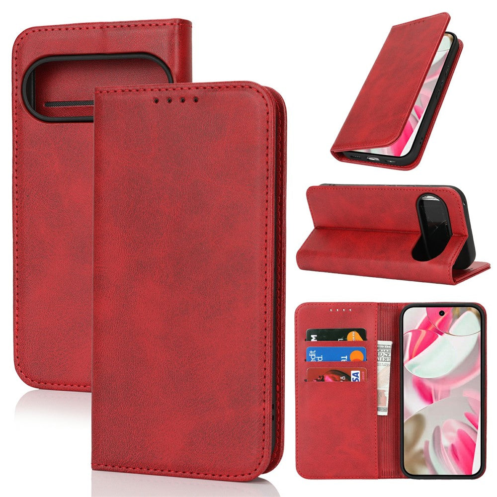For Google Pixel 10 / 10 Pro Case PU Leather Calf Textured Magnetic Closing Smart Phone Cover