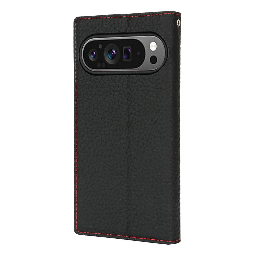 For Google Pixel 10 / 10 Pro Wallet Case Genuine Cow Leather Phone Cover Litchi Texture