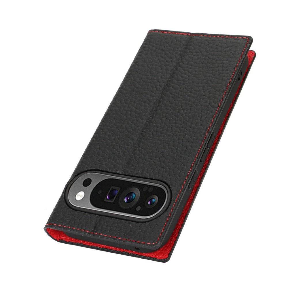 For Google Pixel 10 / 10 Pro Wallet Case Genuine Cow Leather Phone Cover Litchi Texture