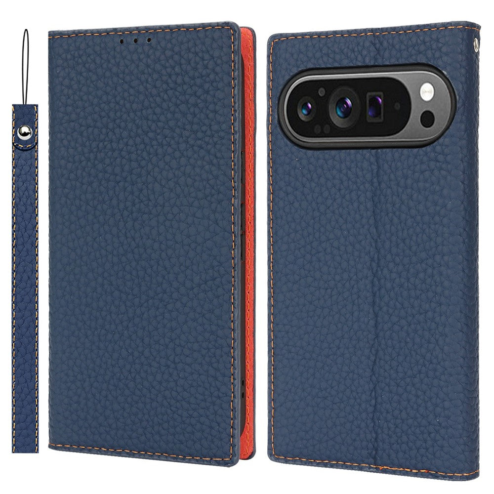 For Google Pixel 10 / 10 Pro Wallet Case Genuine Cow Leather Phone Cover Litchi Texture