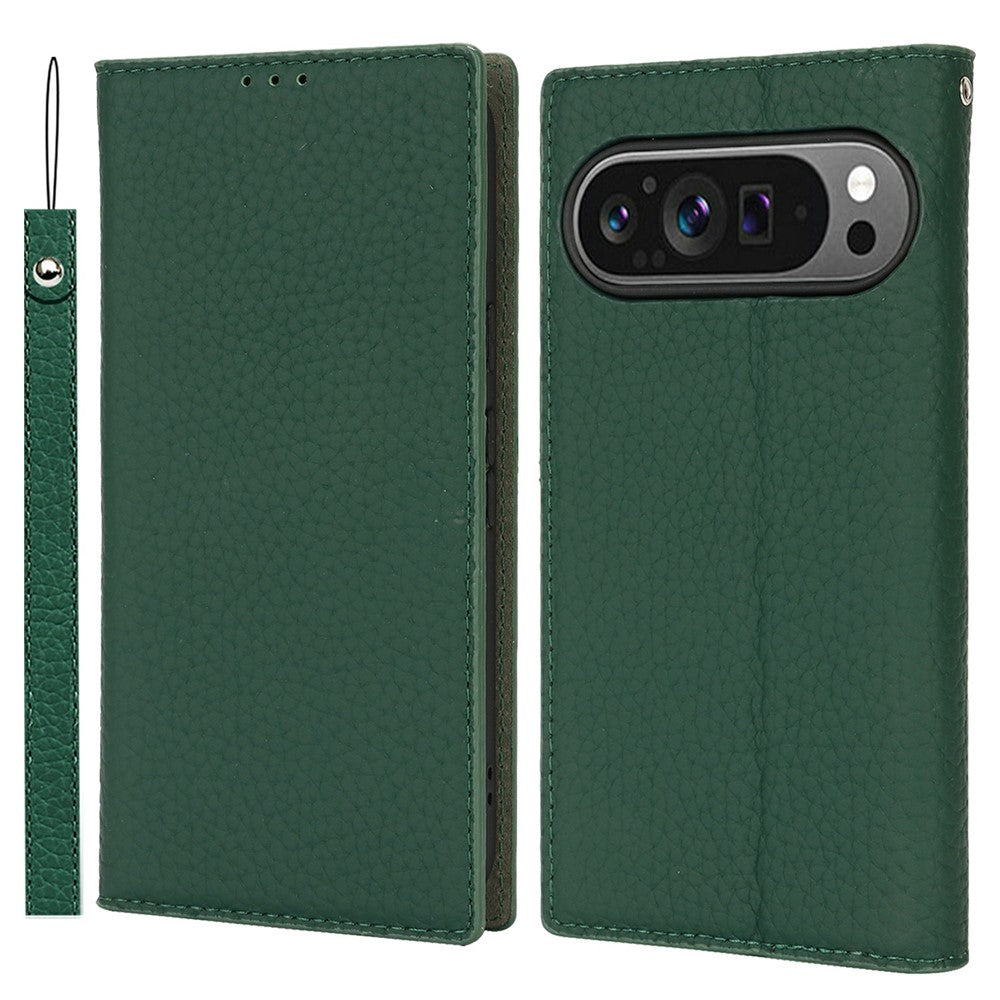 For Google Pixel 10 / 10 Pro Wallet Case Genuine Cow Leather Phone Cover Litchi Texture