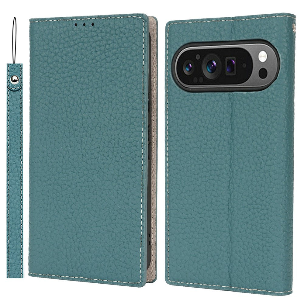 For Google Pixel 10 / 10 Pro Wallet Case Genuine Cow Leather Phone Cover Litchi Texture