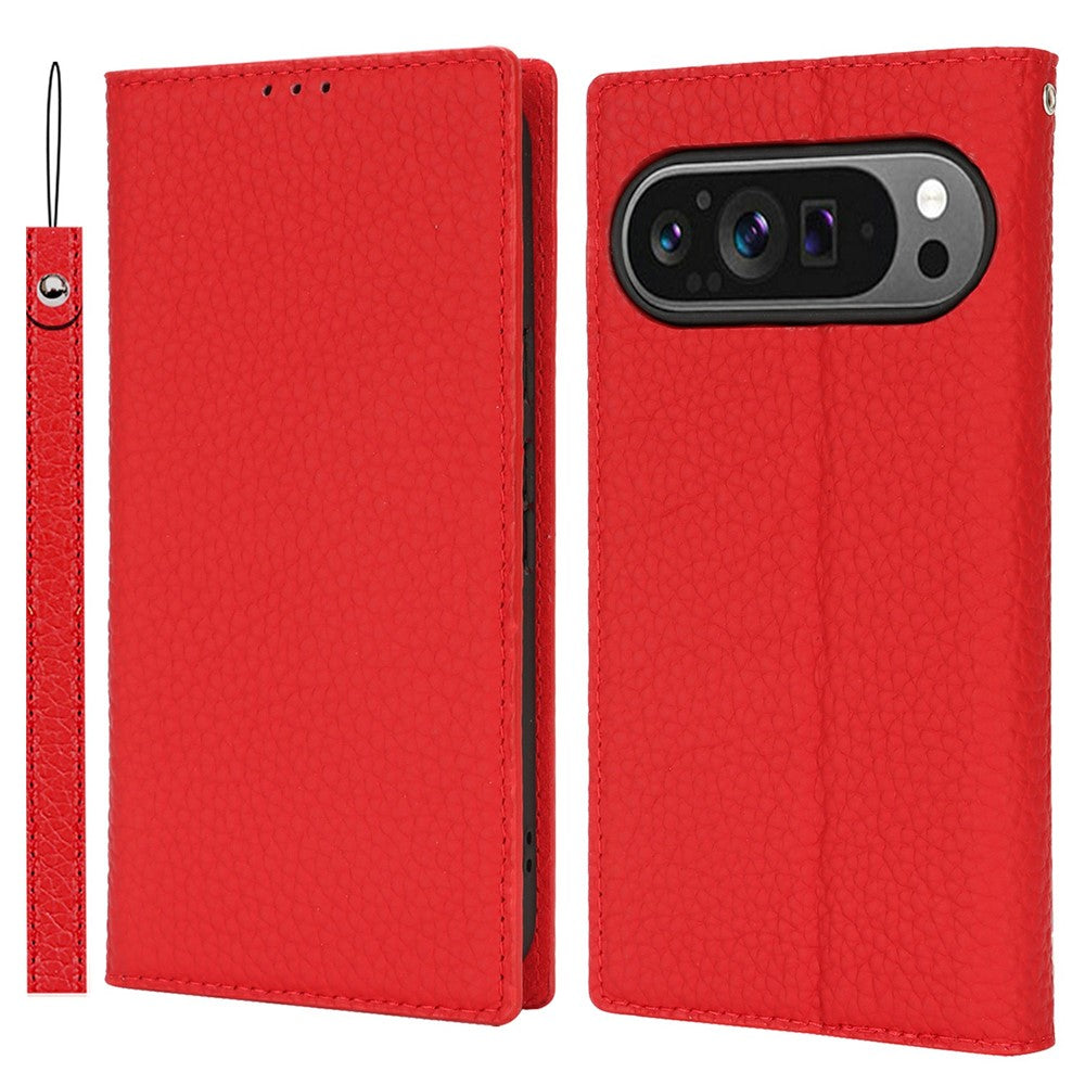 For Google Pixel 10 / 10 Pro Wallet Case Genuine Cow Leather Phone Cover Litchi Texture