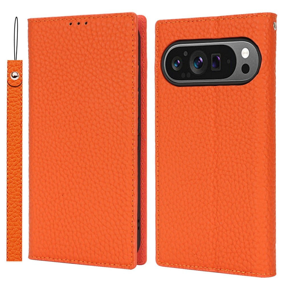 For Google Pixel 10 / 10 Pro Wallet Case Genuine Cow Leather Phone Cover Litchi Texture