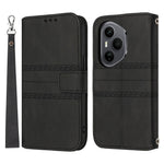 For Honor 400 Pro 5G (Global) Case Wallet Skin-Touch Leather Imprinted Phone Cover with Wrist Strap