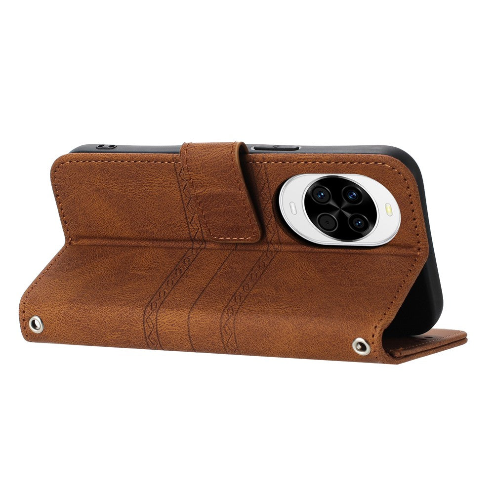 For Huawei nova 14 5G Case Wallet Skin-Touch Leather Imprinted Phone Cover with Wrist Strap