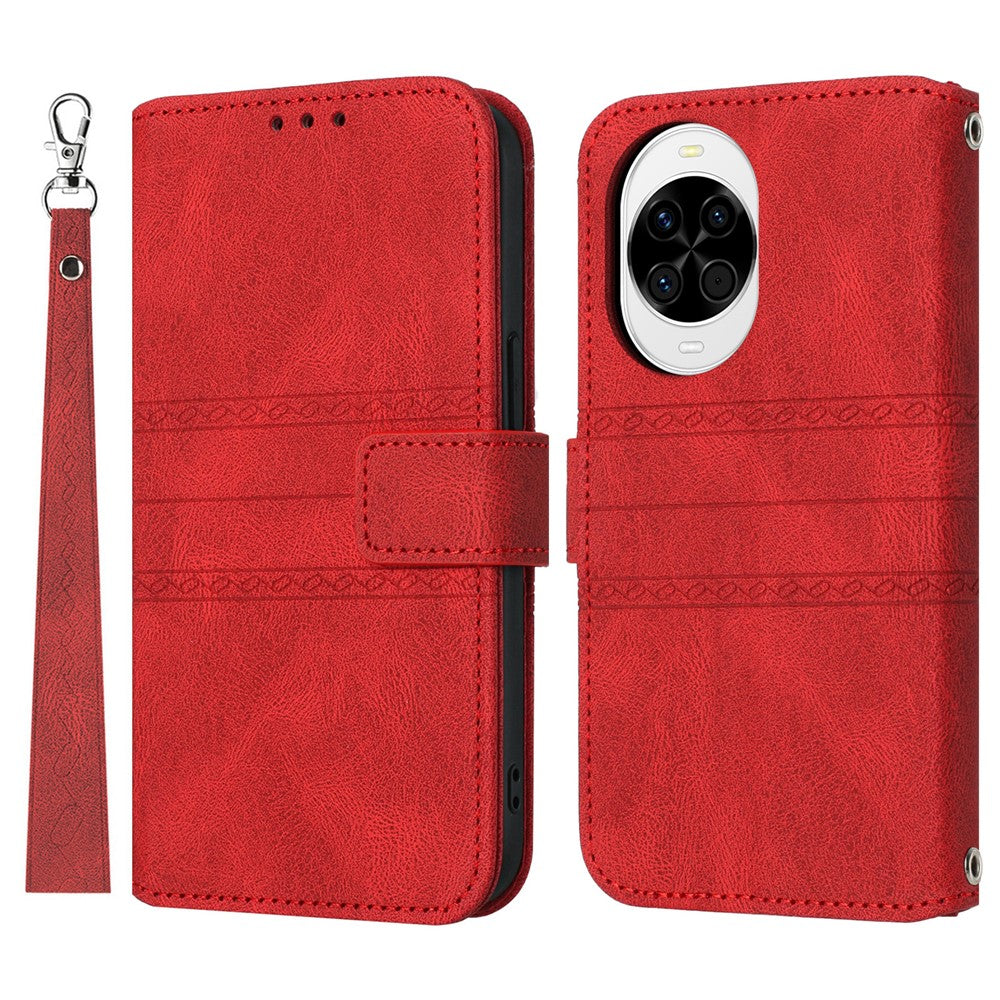 For Huawei nova 14 5G Case Wallet Skin-Touch Leather Imprinted Phone Cover with Wrist Strap