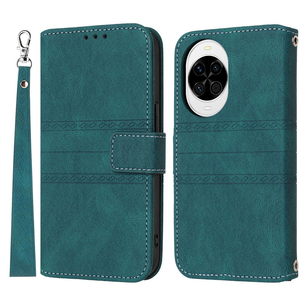 For Huawei nova 14 5G Case Wallet Skin-Touch Leather Imprinted Phone Cover with Wrist Strap