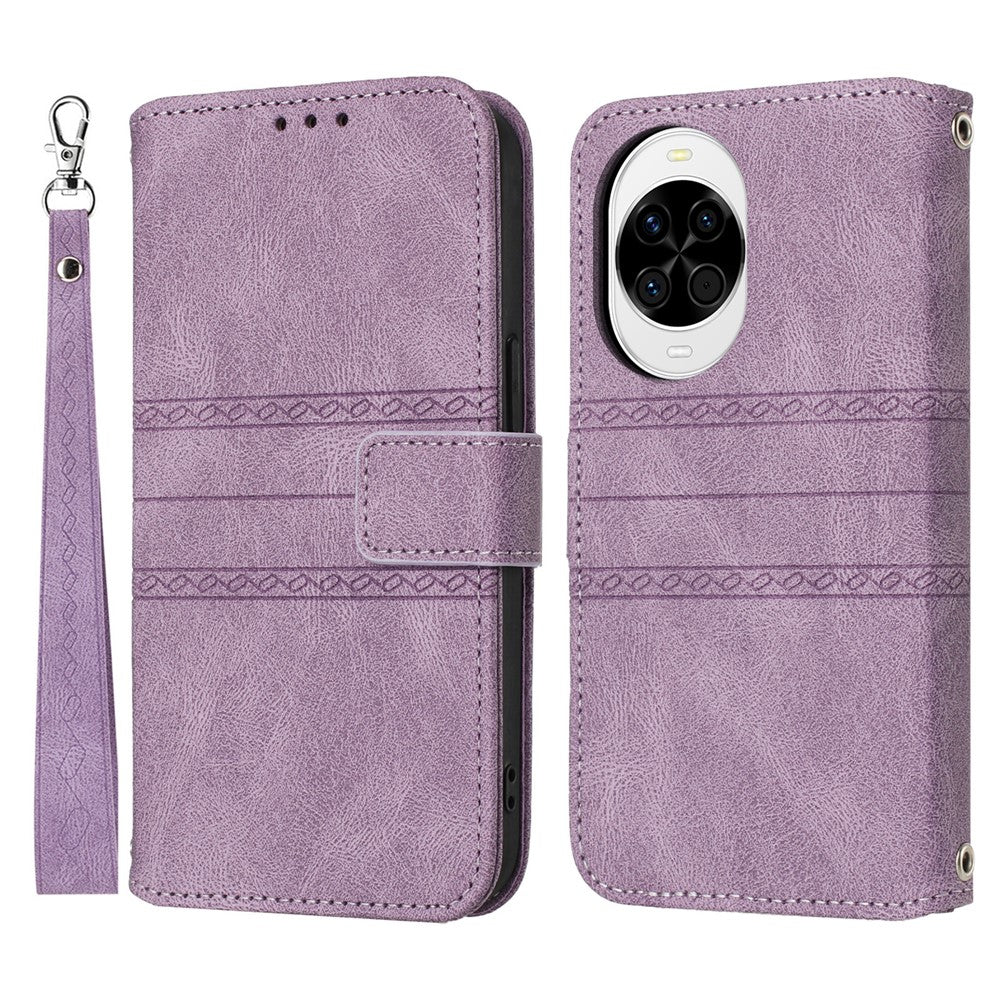 For Huawei nova 14 5G Case Wallet Skin-Touch Leather Imprinted Phone Cover with Wrist Strap