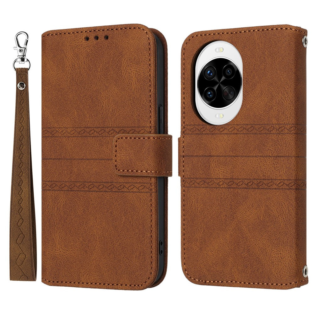 For Huawei nova 14 Pro 5G Case Wallet Skin-Touch Leather Imprinted Phone Cover with Wrist Strap