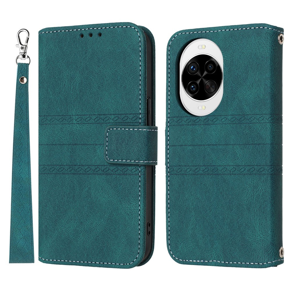 For Huawei nova 14 Pro 5G Case Wallet Skin-Touch Leather Imprinted Phone Cover with Wrist Strap