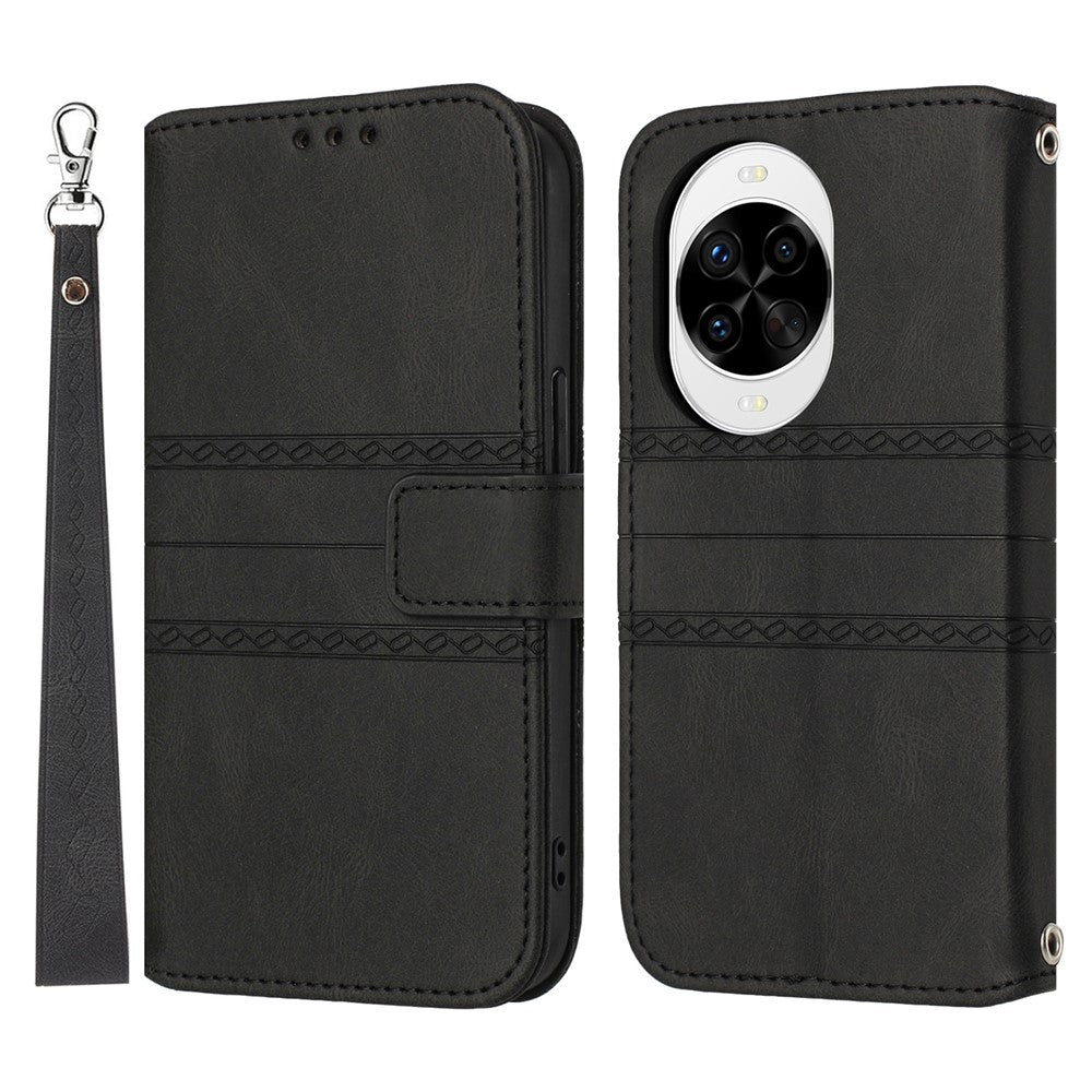 For Huawei nova 14 Pro 5G Case Wallet Skin-Touch Leather Imprinted Phone Cover with Wrist Strap