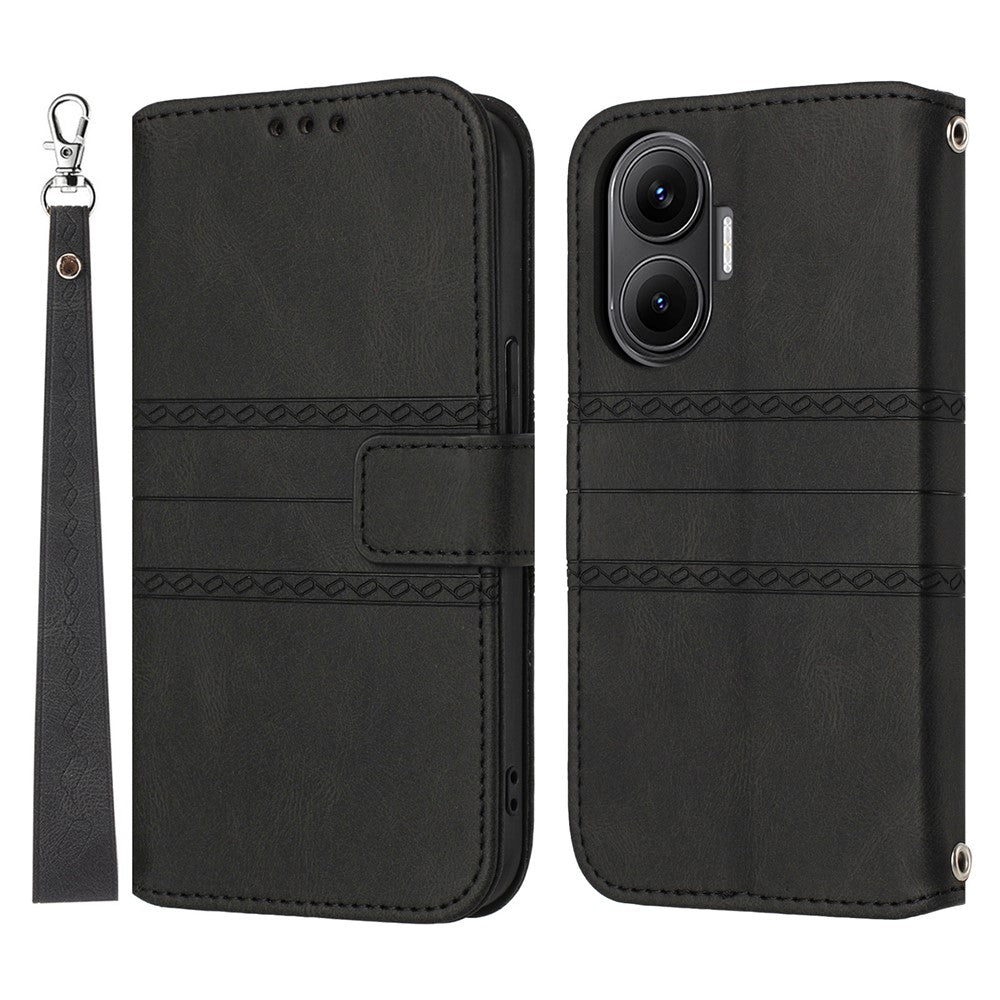 For Xiaomi Poco F7 5G / Redmi Turbo 4 Pro 5G Case Wallet Skin-Touch Leather Imprinted Phone Cover with Wrist Strap
