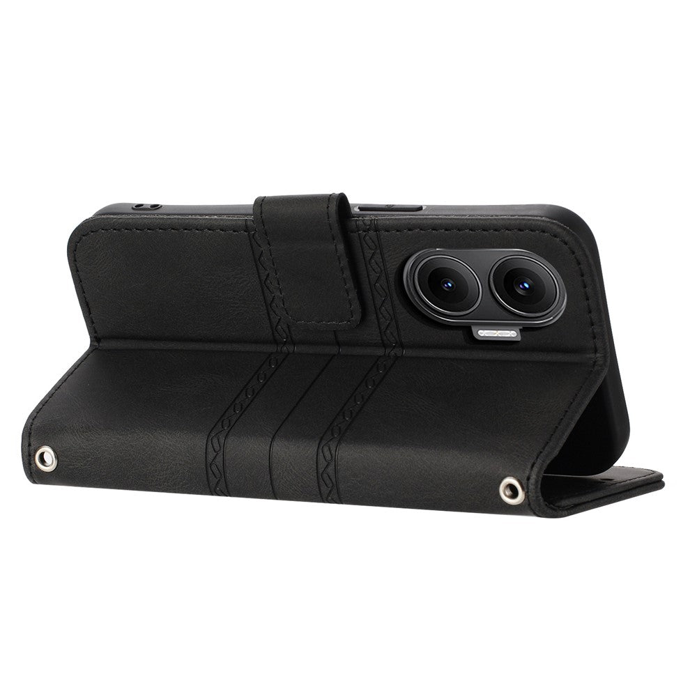 For Xiaomi Poco F7 5G / Redmi Turbo 4 Pro 5G Case Wallet Skin-Touch Leather Imprinted Phone Cover with Wrist Strap