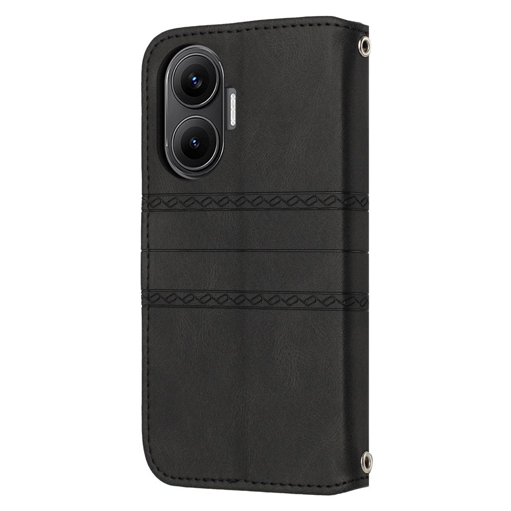 For Xiaomi Poco F7 5G / Redmi Turbo 4 Pro 5G Case Wallet Skin-Touch Leather Imprinted Phone Cover with Wrist Strap
