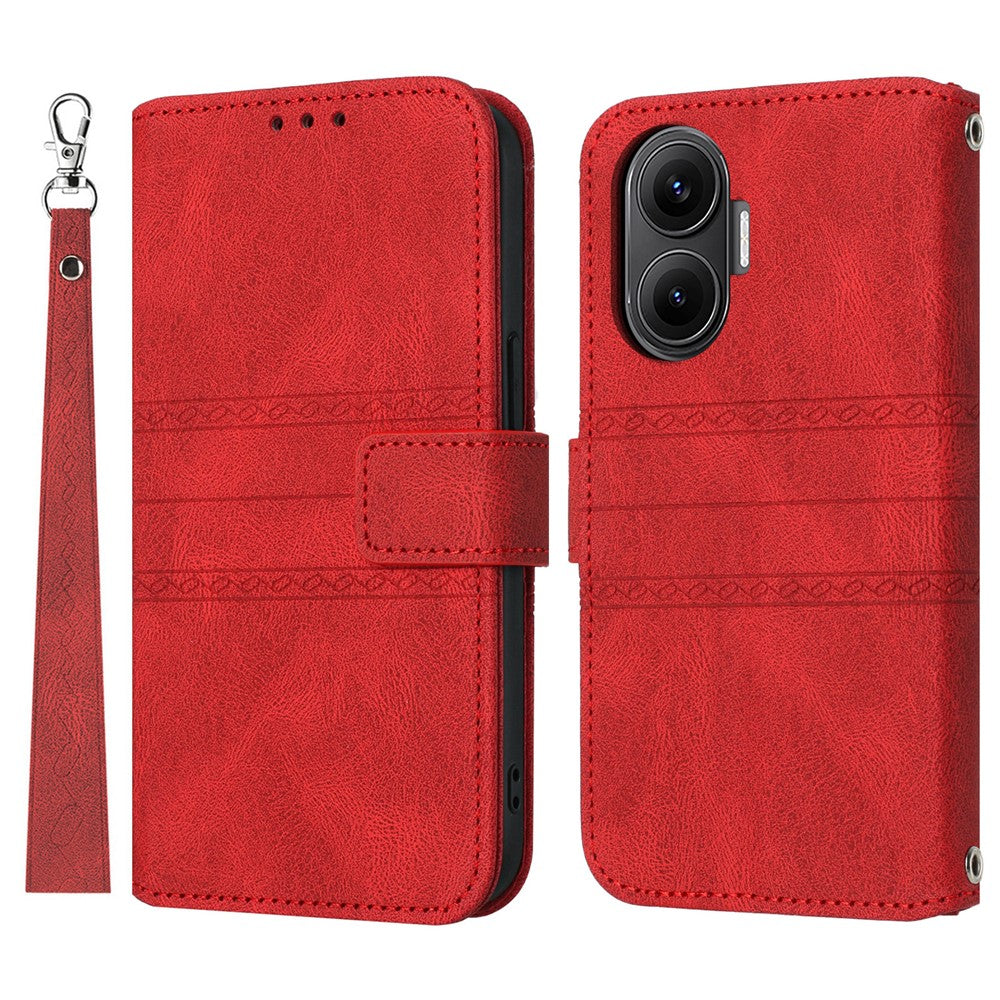 For Xiaomi Poco F7 5G / Redmi Turbo 4 Pro 5G Case Wallet Skin-Touch Leather Imprinted Phone Cover with Wrist Strap