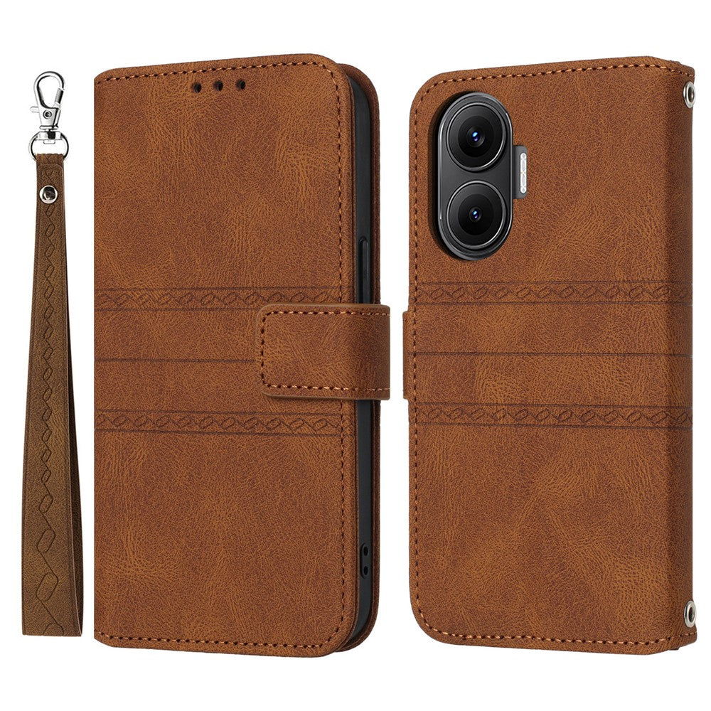 For Xiaomi Poco F7 5G / Redmi Turbo 4 Pro 5G Case Wallet Skin-Touch Leather Imprinted Phone Cover with Wrist Strap