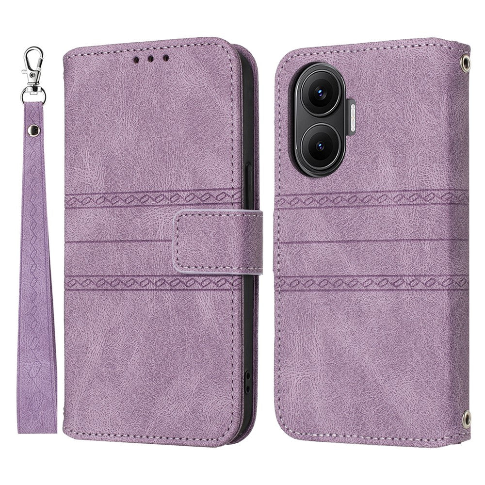 For Xiaomi Poco F7 5G / Redmi Turbo 4 Pro 5G Case Wallet Skin-Touch Leather Imprinted Phone Cover with Wrist Strap