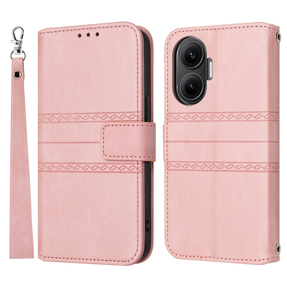 For Xiaomi Poco F7 5G / Redmi Turbo 4 Pro 5G Case Wallet Skin-Touch Leather Imprinted Phone Cover with Wrist Strap