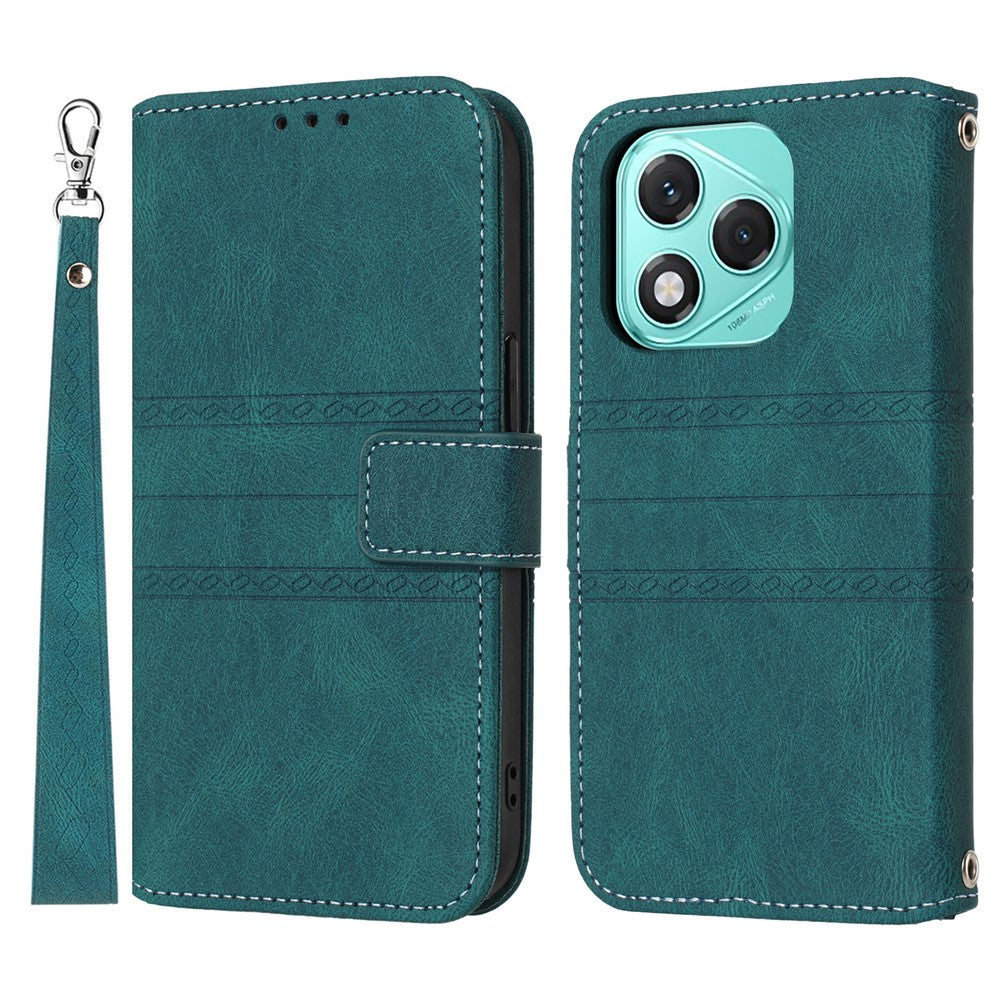 For Honor 400 Lite 5G Case Wallet Skin-Touch Leather Imprinted Phone Cover with Wrist Strap