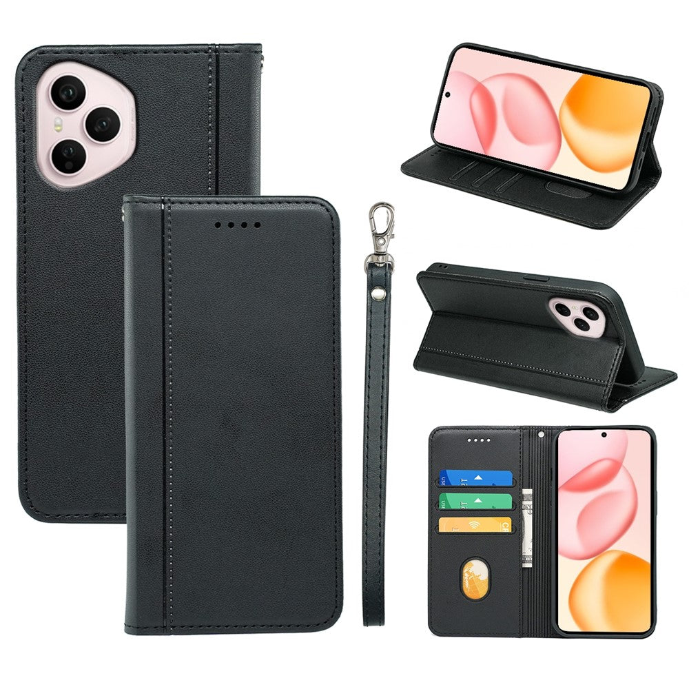 For Honor 400 Pro 5G (Global) Wallet Case Magnetic Closing PU Leather Phone Cover with Wrist Strap