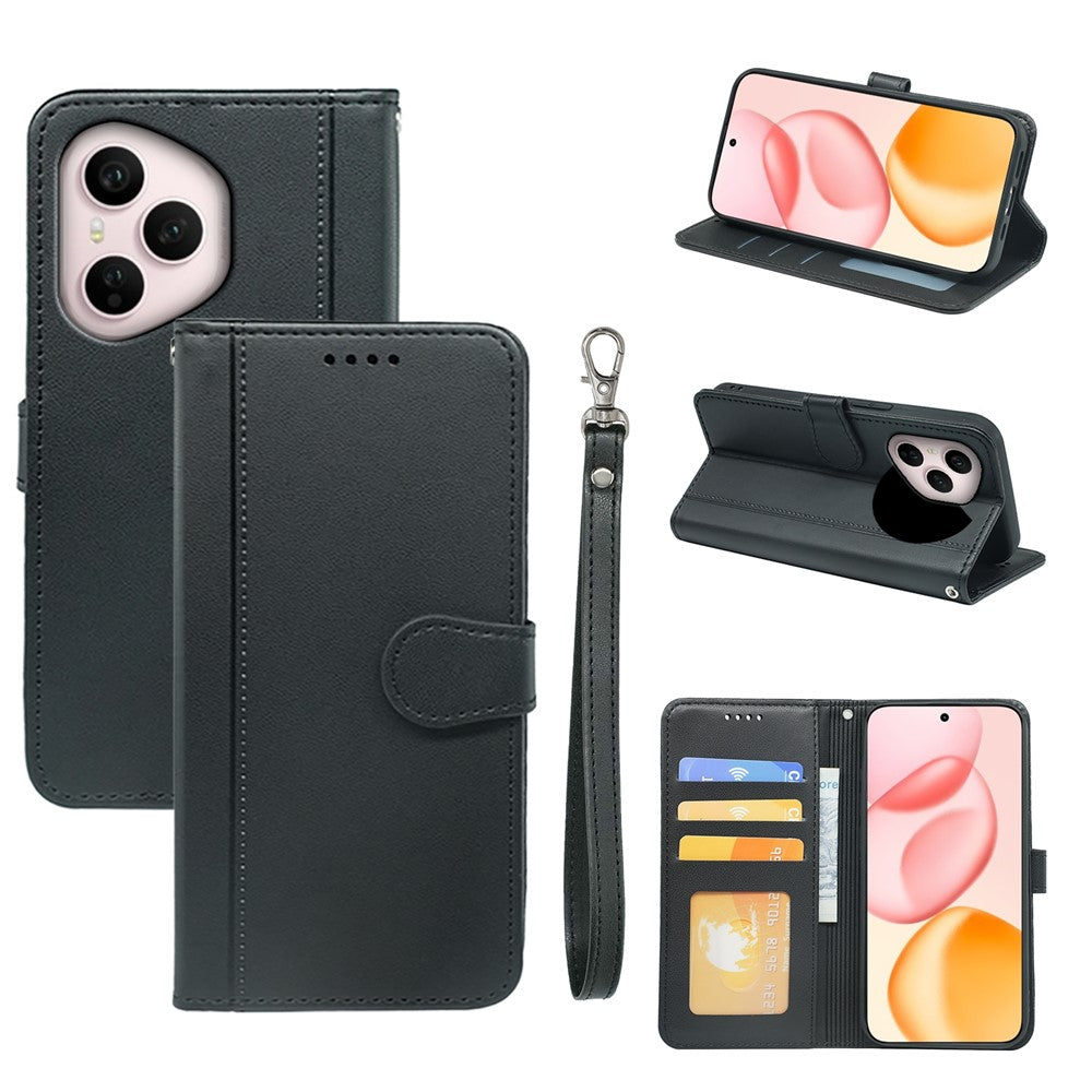 For Honor 400 Pro 5G (Global) Wallet Cover med magnetisk lukning og rem i læder