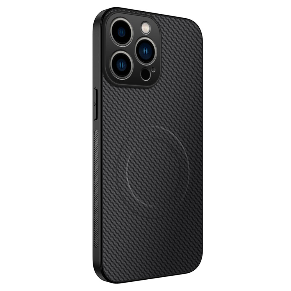 WANLONFENG til iPhone 14 Pro etui, kompatibel med MagSafe, TQ Series, kulfibertekstur, PC TPU-telefoncover