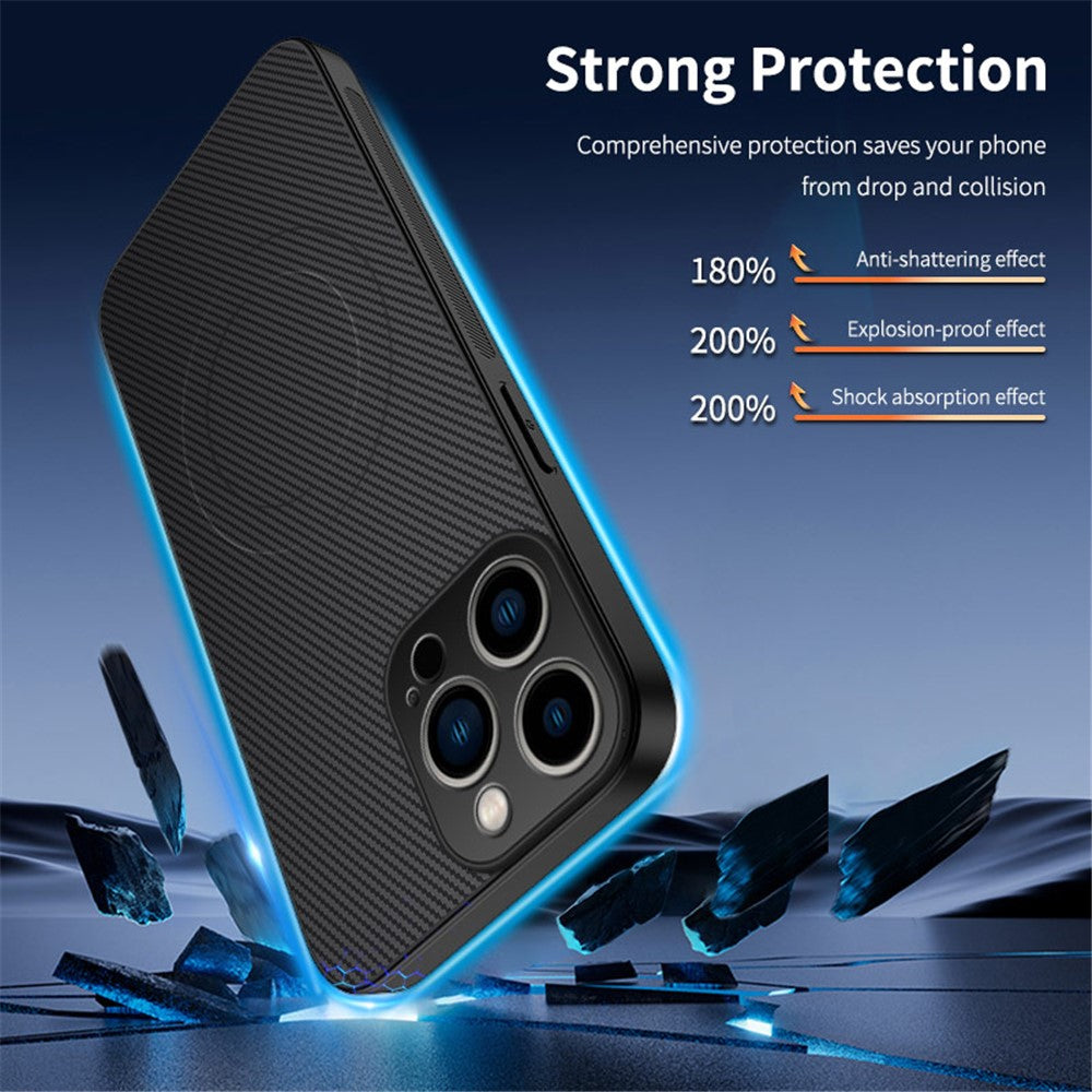 WANLONFENG til iPhone 14 Pro etui, kompatibel med MagSafe, TQ Series, kulfibertekstur, PC TPU-telefoncover