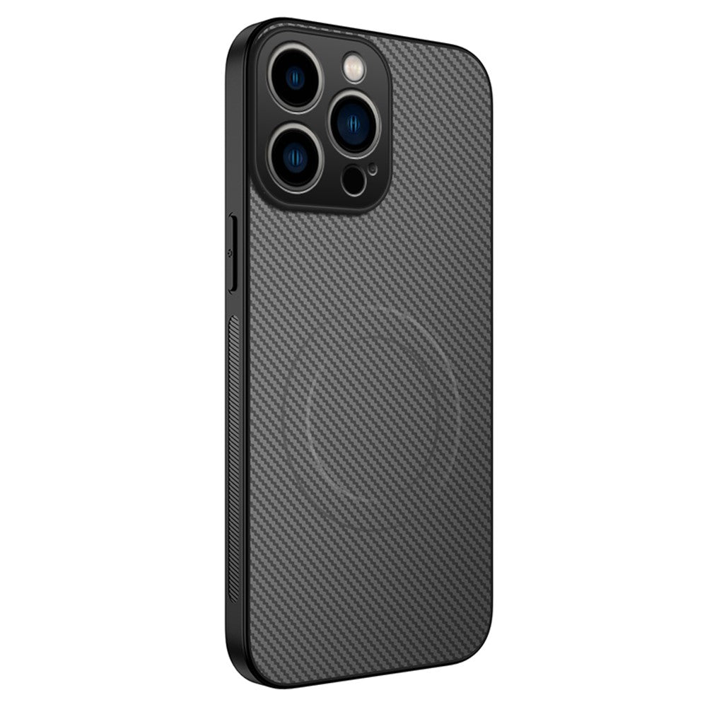 WANLONFENG til iPhone 14 Pro etui, kompatibel med MagSafe, TQ Series, kulfibertekstur, PC TPU-telefoncover