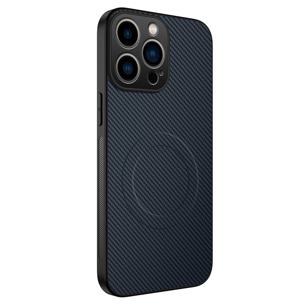WANLONFENG til iPhone 14 Pro etui, kompatibel med MagSafe, TQ Series, kulfibertekstur, PC TPU-telefoncover